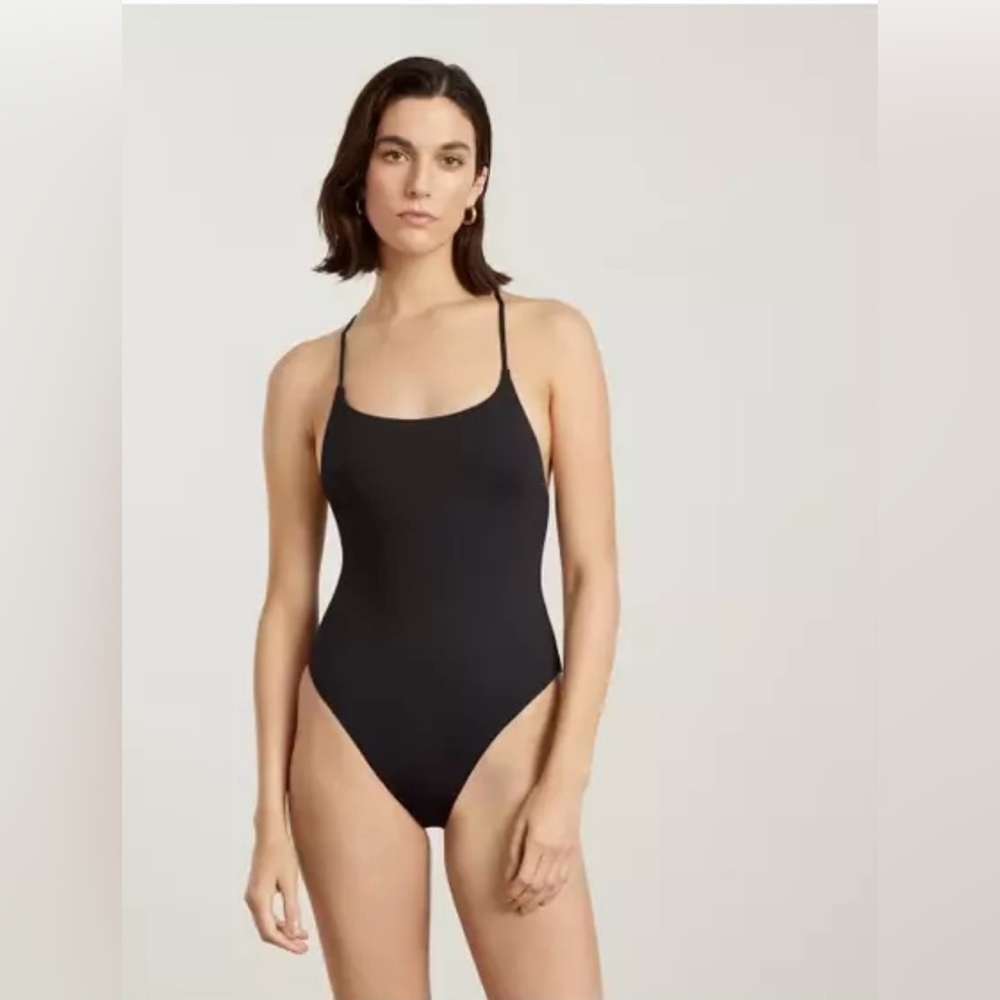 Everlane Black Crossover String Tie Low Back One Piece Swimwear size small nwt